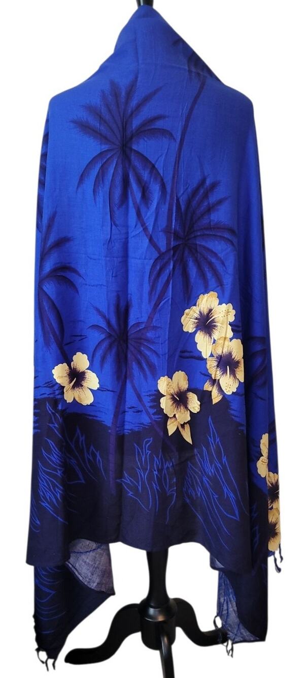 Blue Tropical Floral Shawl Wrap Lightweight Coastal Resort